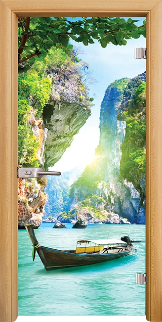 Стъклена интериорна врата модел Print G 13-15 с каса Светъл дъб